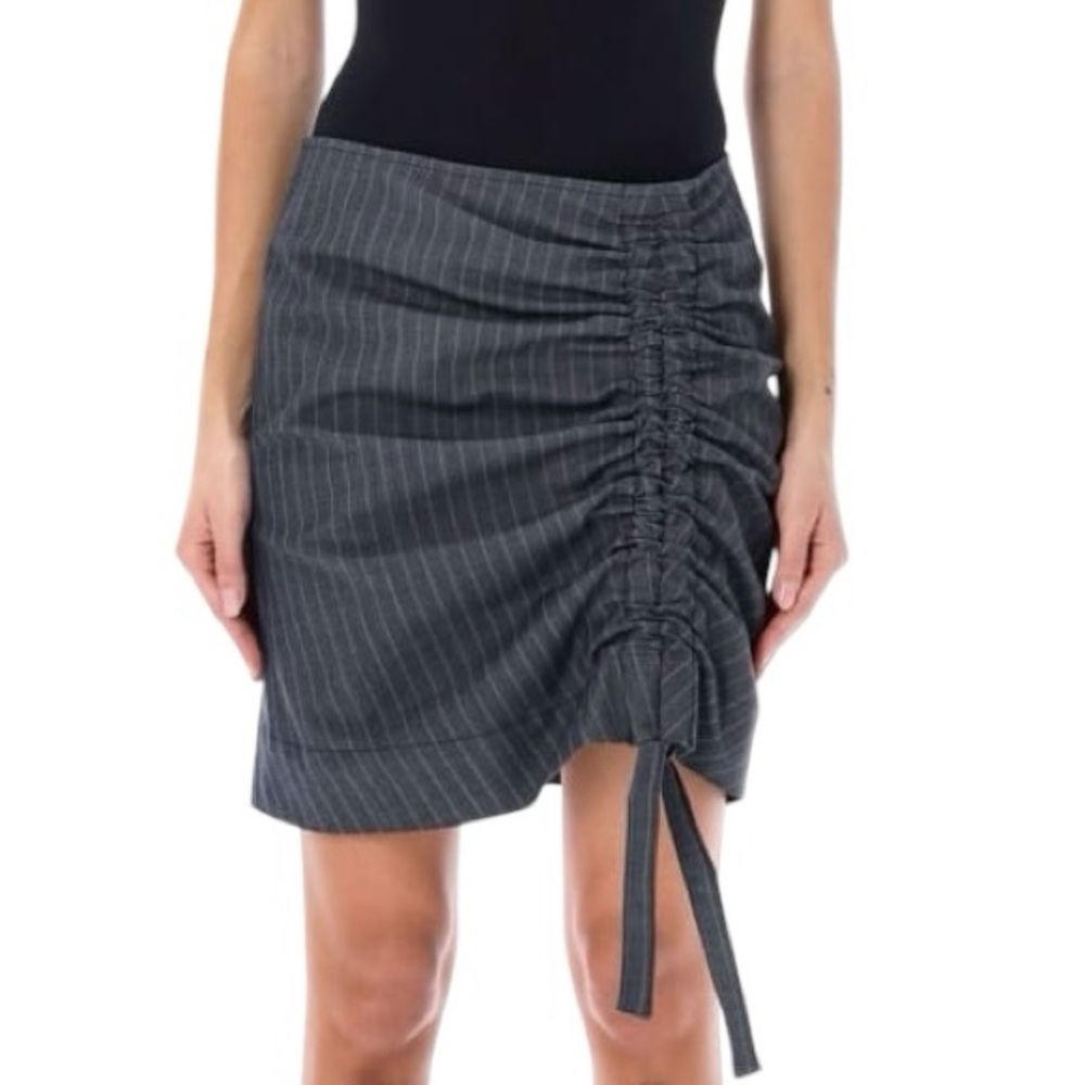 NWT GANNI Sky Captain Pinstriped Ruched Front Mini Skirt - Sz 10